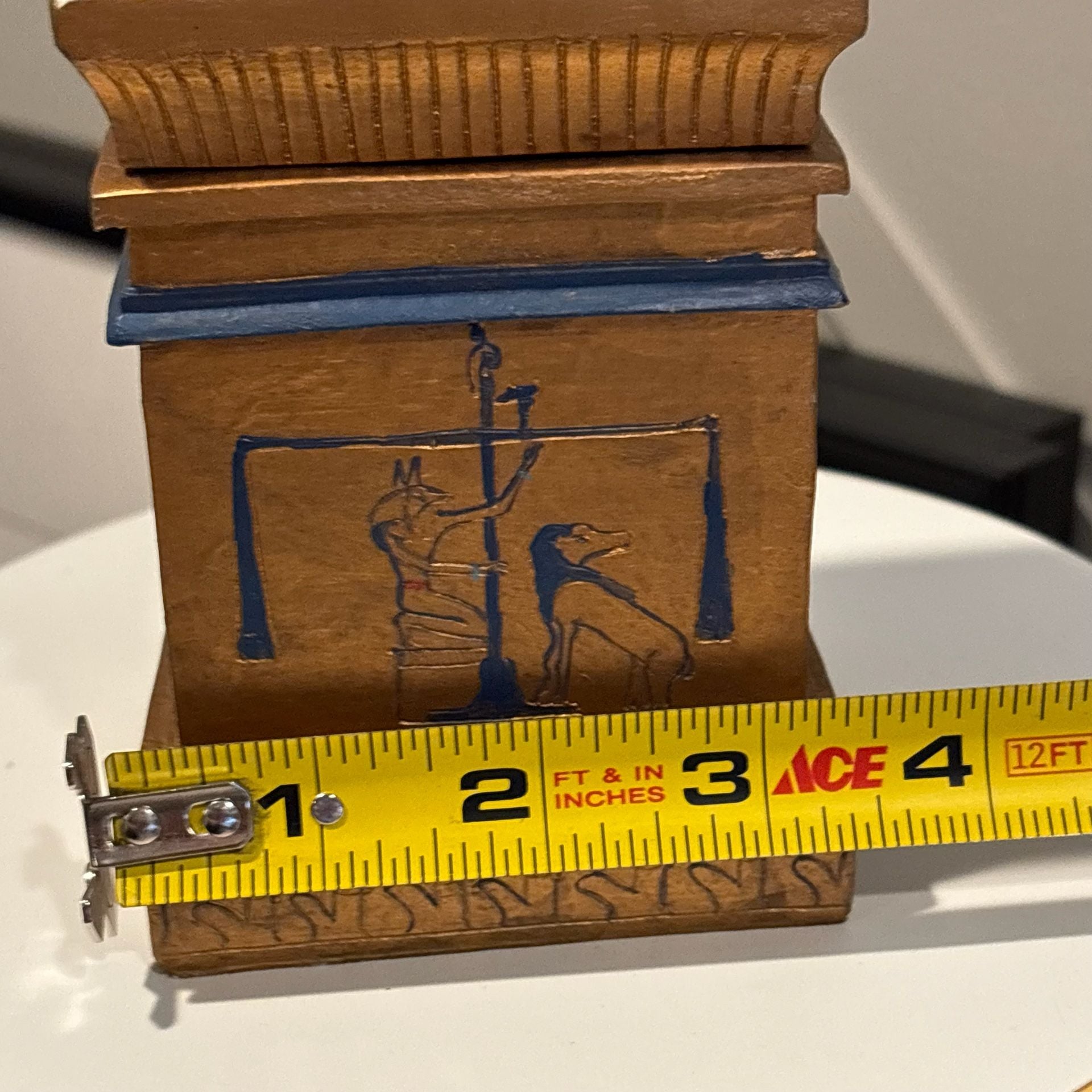 Vintage Egyptian Revival Anubis Isis Hand Painted Wood Temple Lidded Box Rare
4