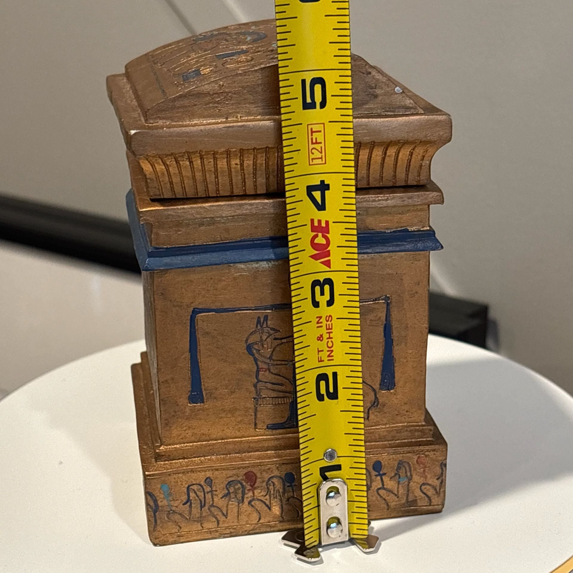 Vintage Egyptian Revival Anubis Isis Hand Painted Wood Temple Lidded Box Rare
5
