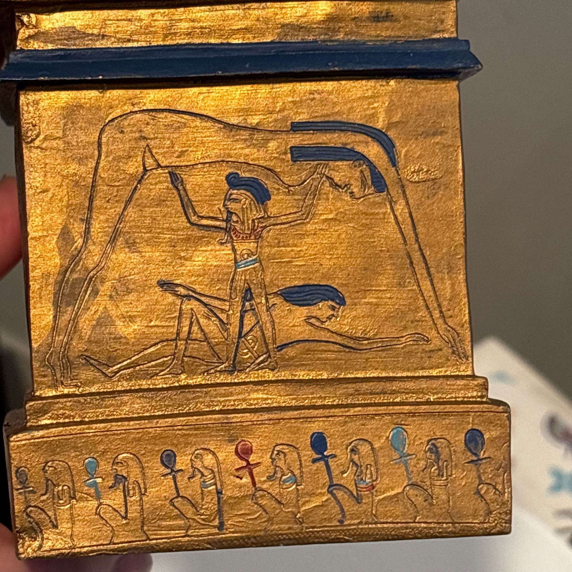 Vintage Egyptian Revival Anubis Isis Hand Painted Wood Temple Lidded Box Rare
12