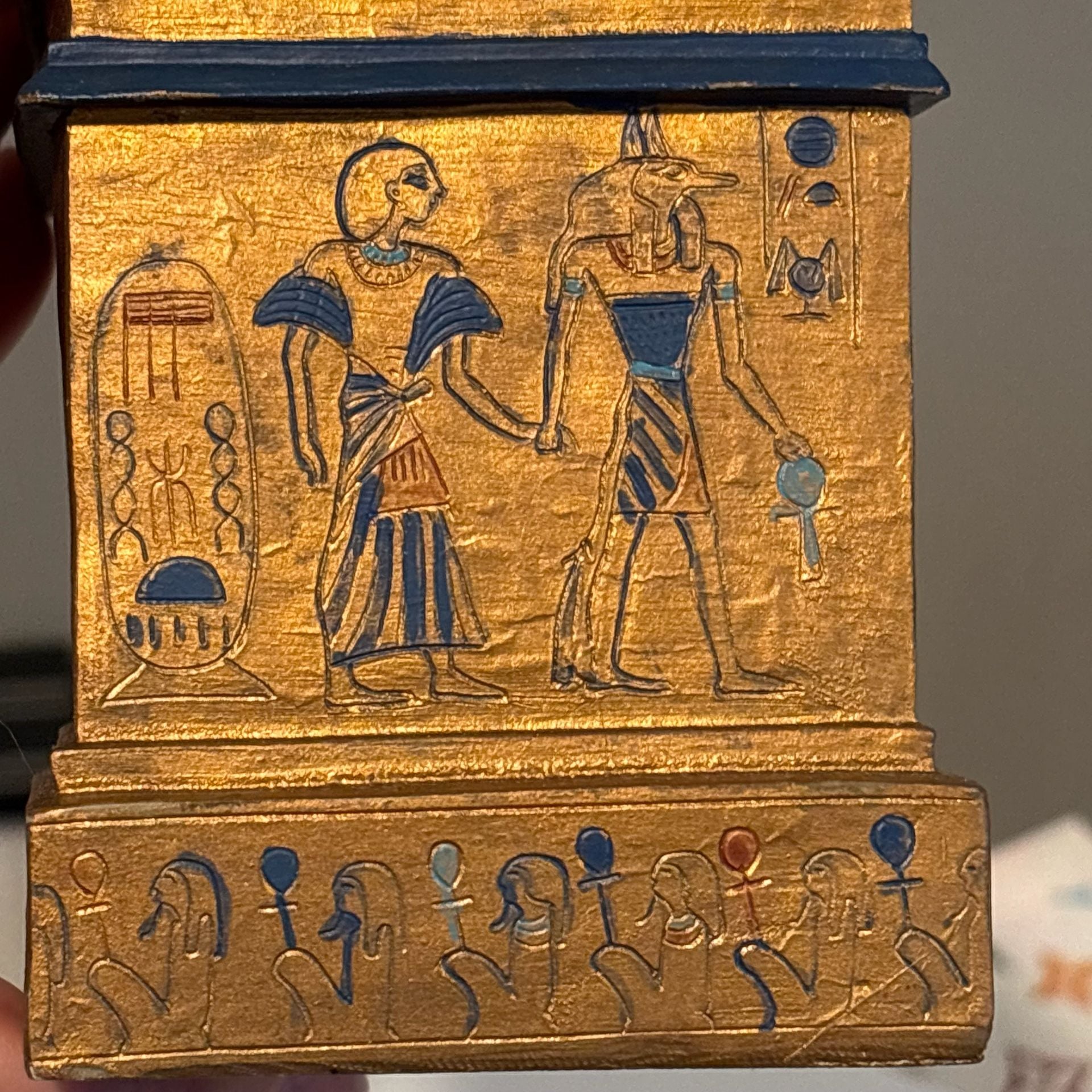 Vintage Egyptian Revival Anubis Isis Hand Painted Wood Temple Lidded Box Rare
13
