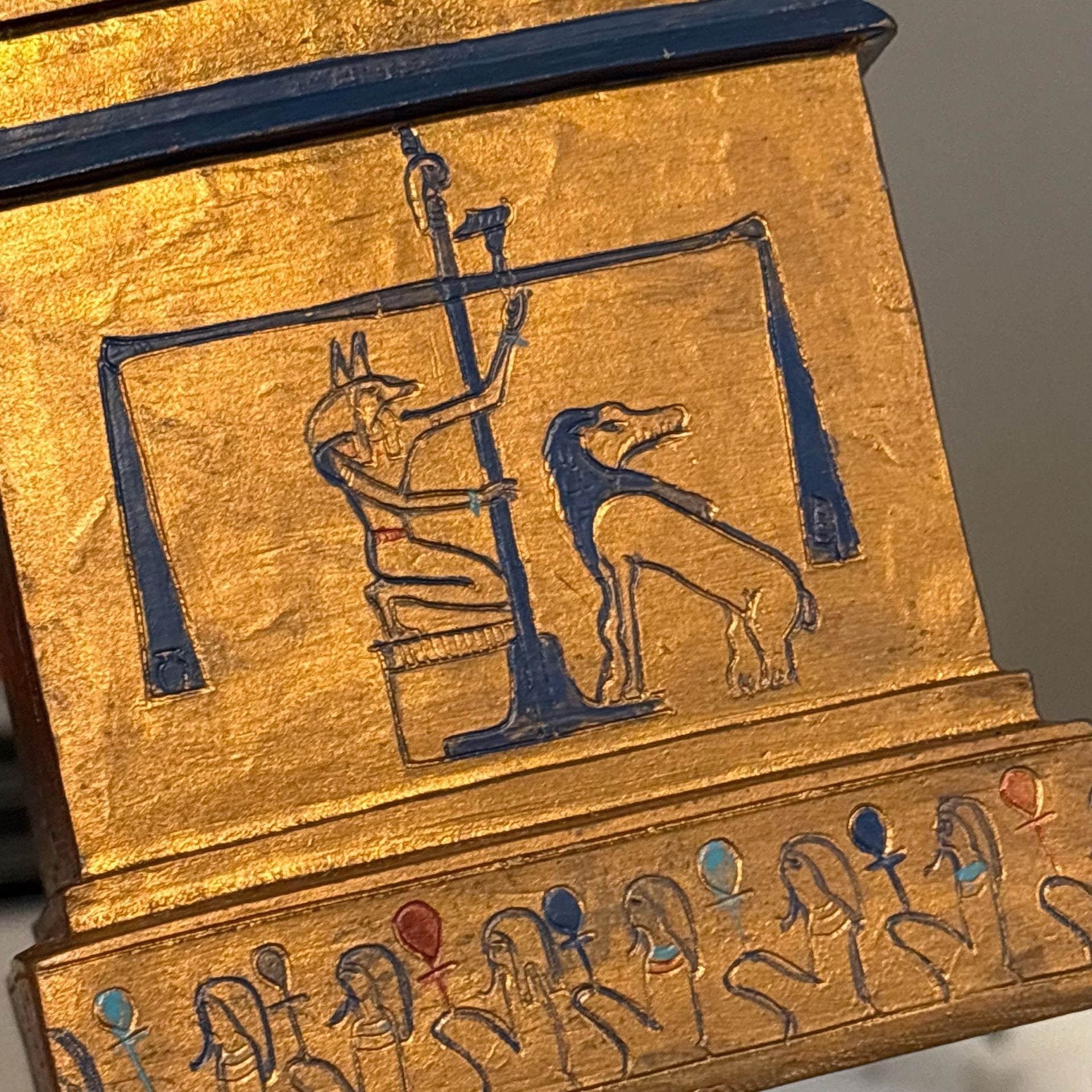 Vintage Egyptian Revival Anubis Isis Hand Painted Wood Temple Lidded Box Rare
15