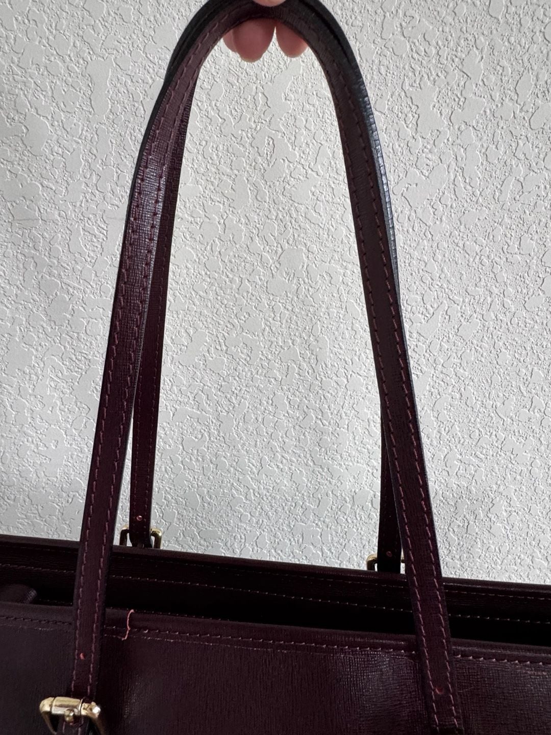  Italian Leather Saffiano Burgundy Zip Tote Bag 9