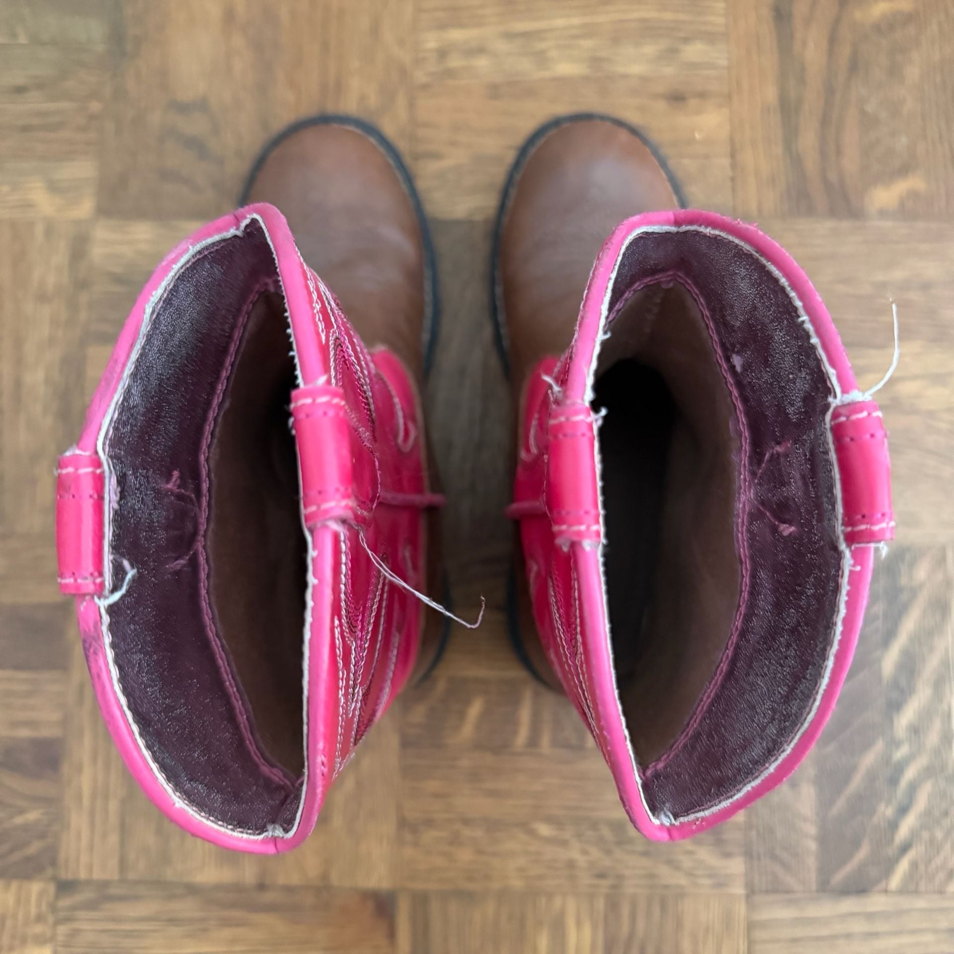 Roper Western Boots Little Girls Size 11 Light-Up Tan Pink 9