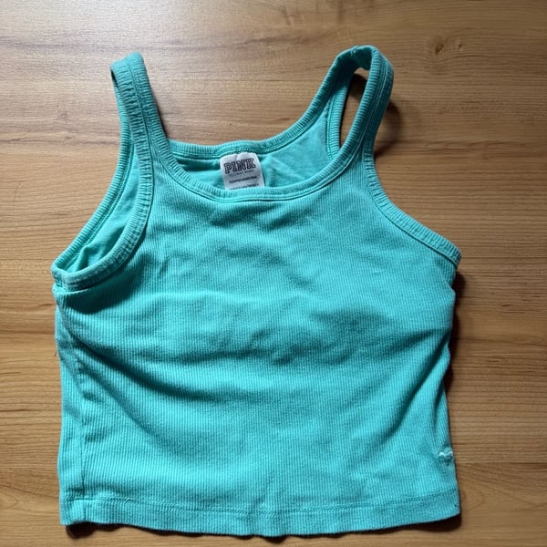 Victoria's Secret Pink Ribbed Tank Top Size XS Blue Crop