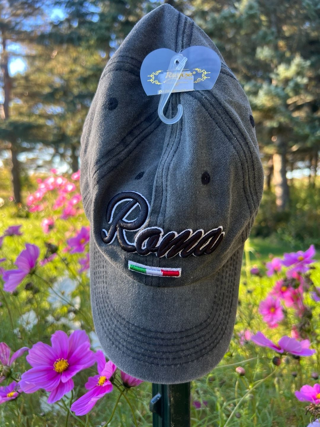 Roma Baseball Cap Gray Embroidered Italy Flag Strapback 2