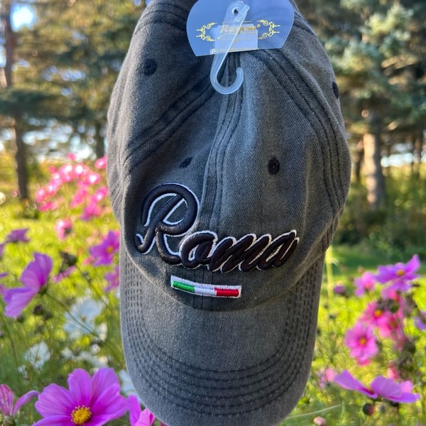 Roma Baseball Cap Gray Embroidered Italy Flag Strapback
