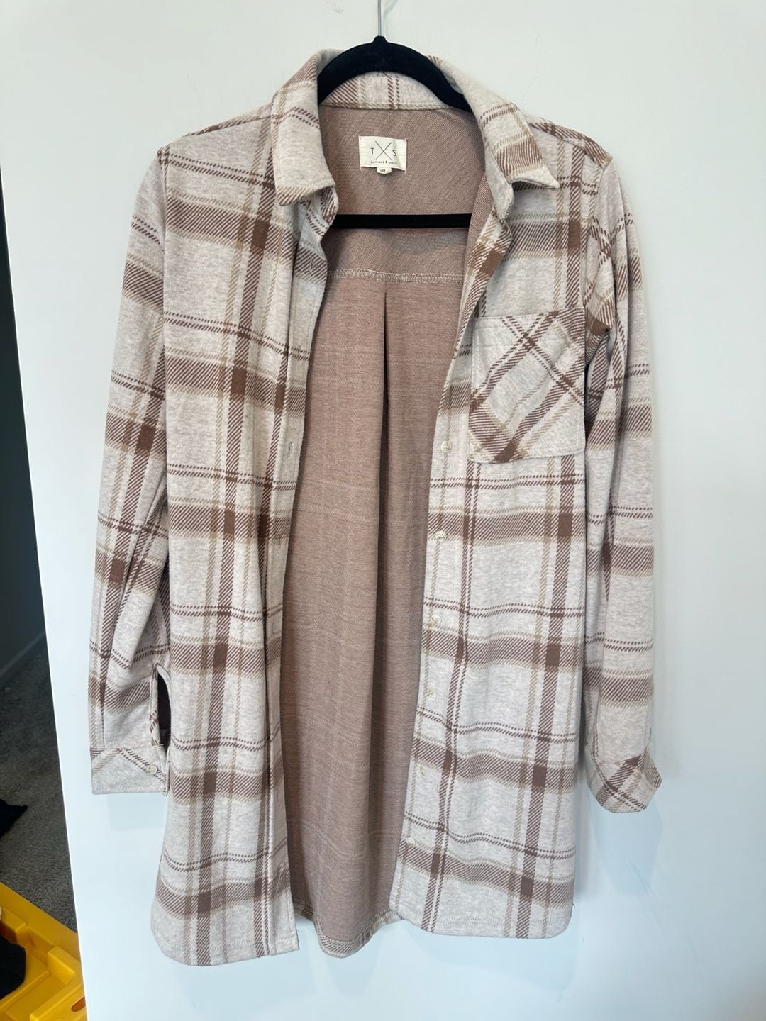 Thread & Supply Plaid Shacket Size XS Brown Cream Long Sleeve Shirt 2