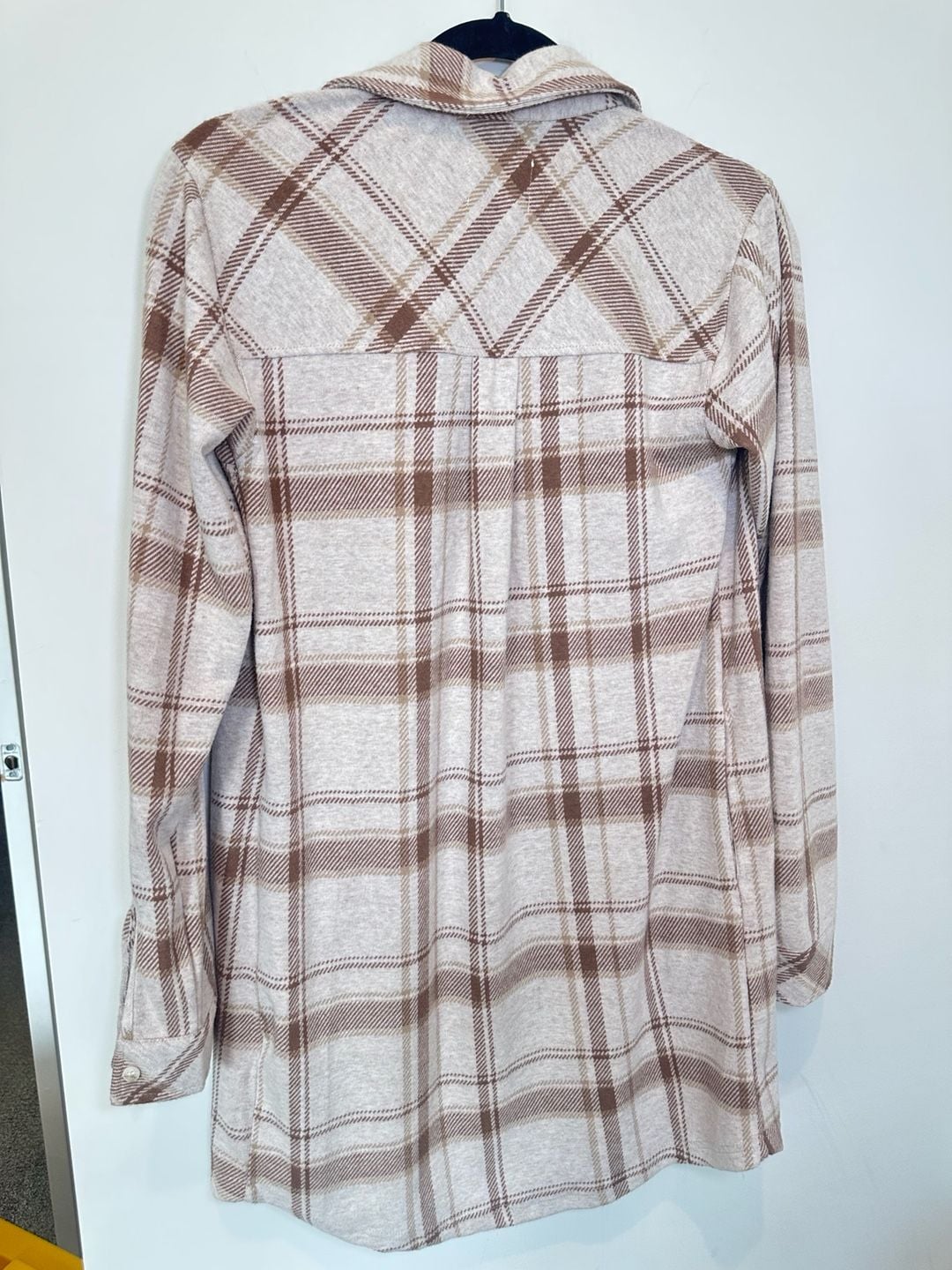 Thread & Supply Plaid Shacket Size XS Brown Cream Long Sleeve Shirt 4