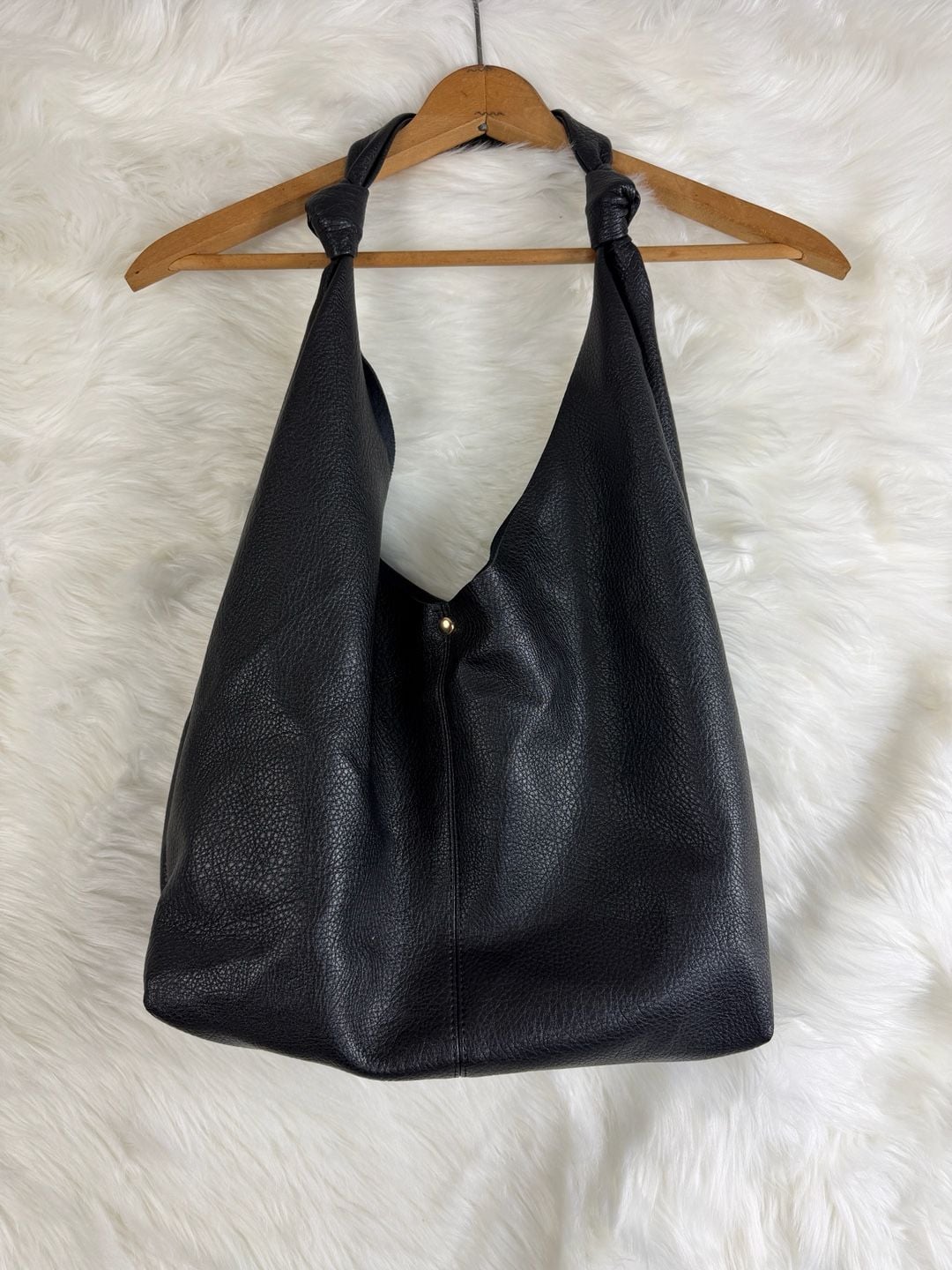 Anthropologie Love Knot Slouchy Bag Black Leather Hobo Handbag 2