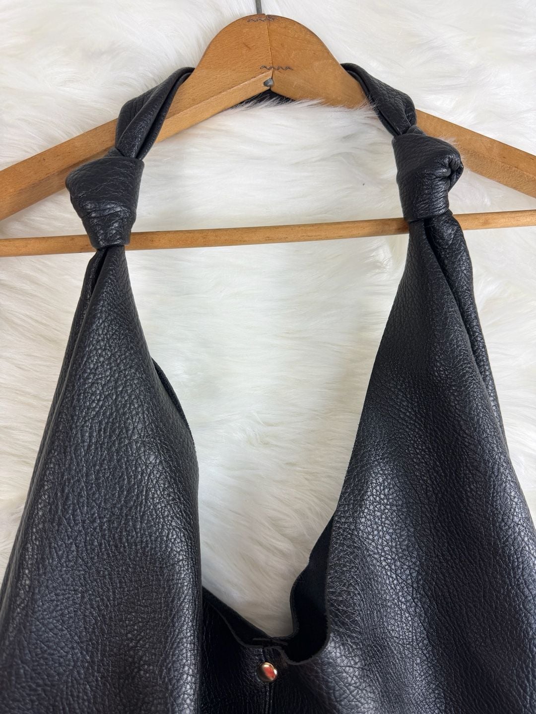Anthropologie Love Knot Slouchy Bag Black Leather Hobo Handbag 5