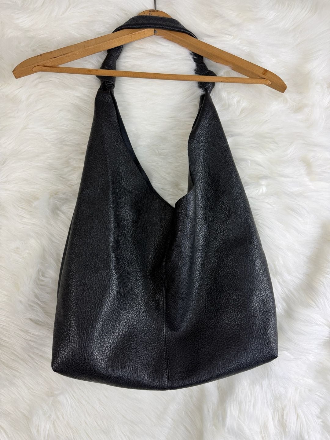Anthropologie Love Knot Slouchy Bag Black Leather Hobo Handbag 6
