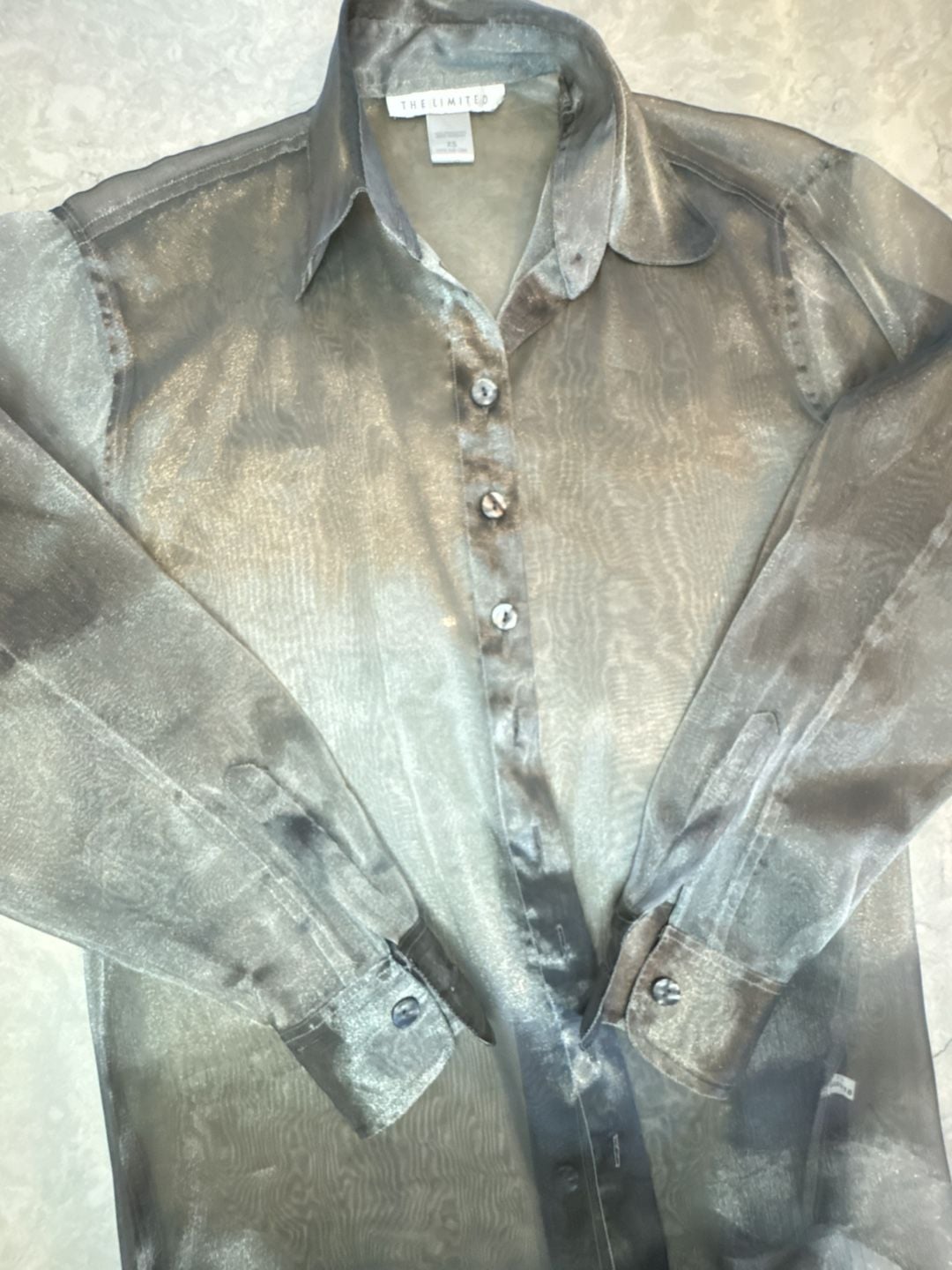 The Limited Button Down Shirt Size XS Silver Shimmer Sheer 2