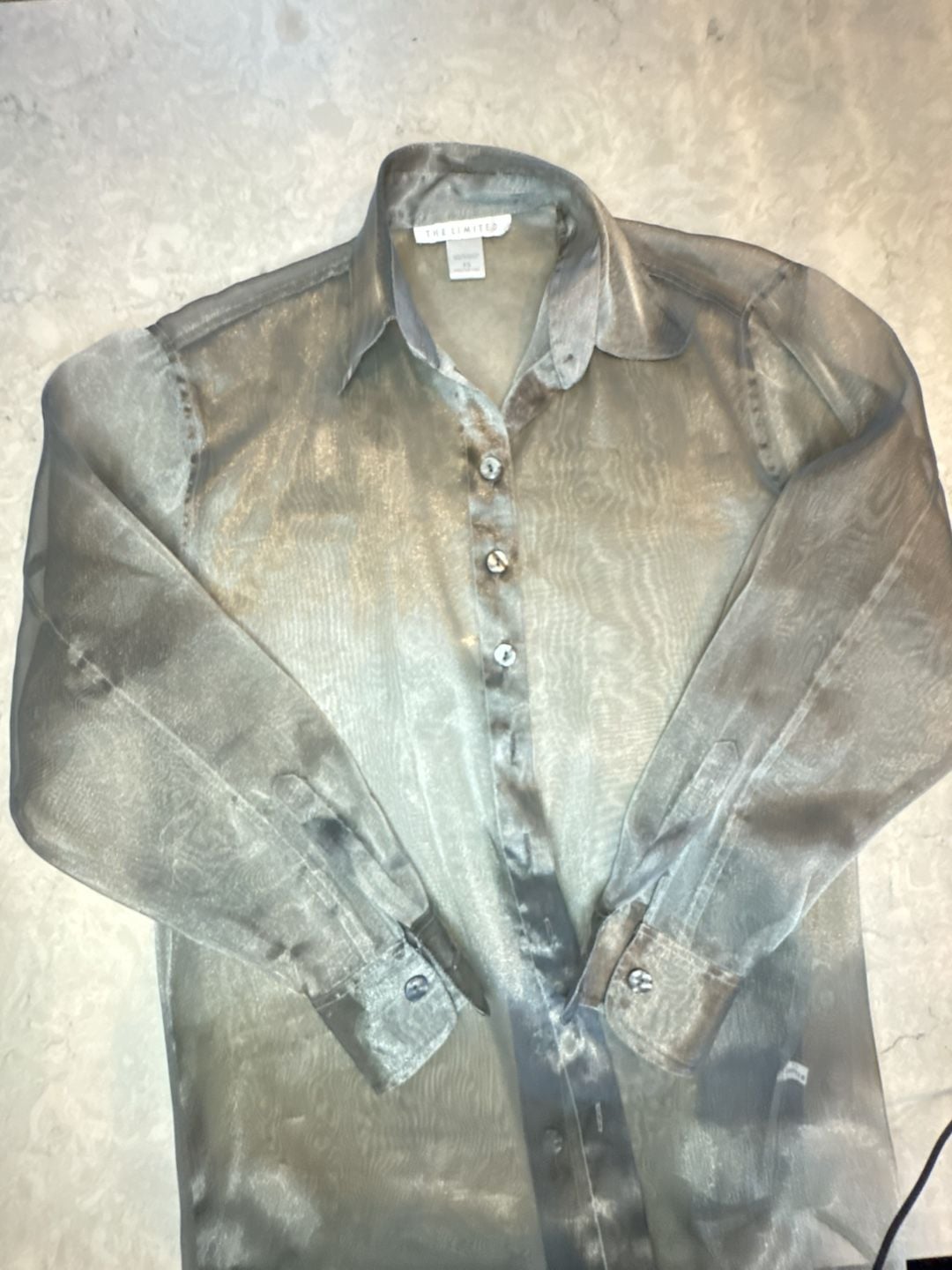The Limited Button Down Shirt Size XS Silver Shimmer Sheer 3