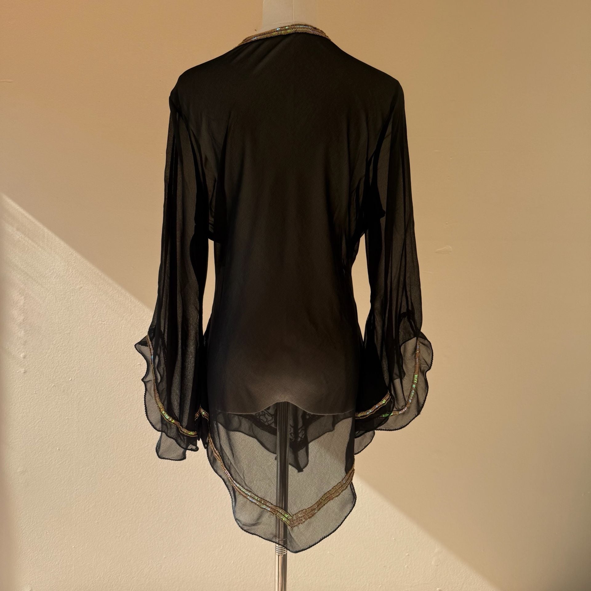 Beaded Embellished Chiffon Sheet Tunic Top Black with Flare Sleeves  8