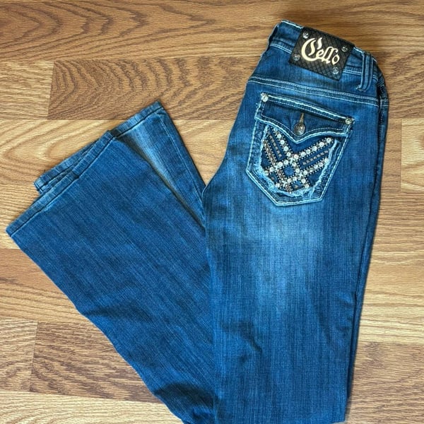 Cello Jeans Bootcut Size 3 Embellished Rhinestone Flap Pockets