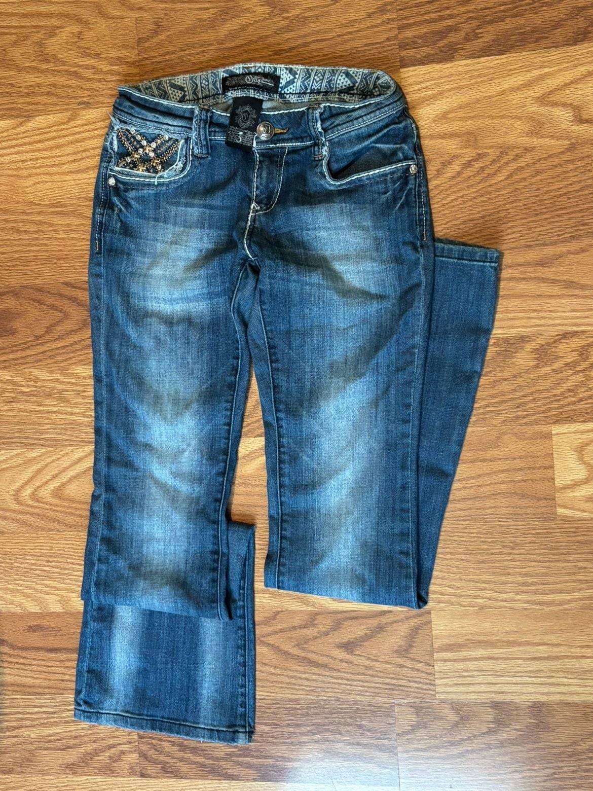 Cello Jeans Bootcut Size 3 Embellished Rhinestone Flap Pockets 4