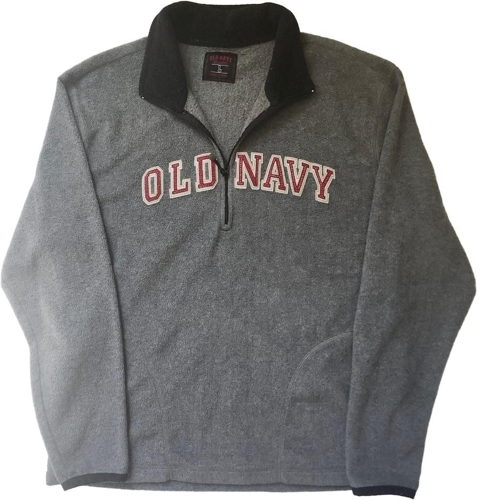 Vintage Y2K Old Navy Half Zip Fleece Size L Gray Red Spellout Pullover 2
