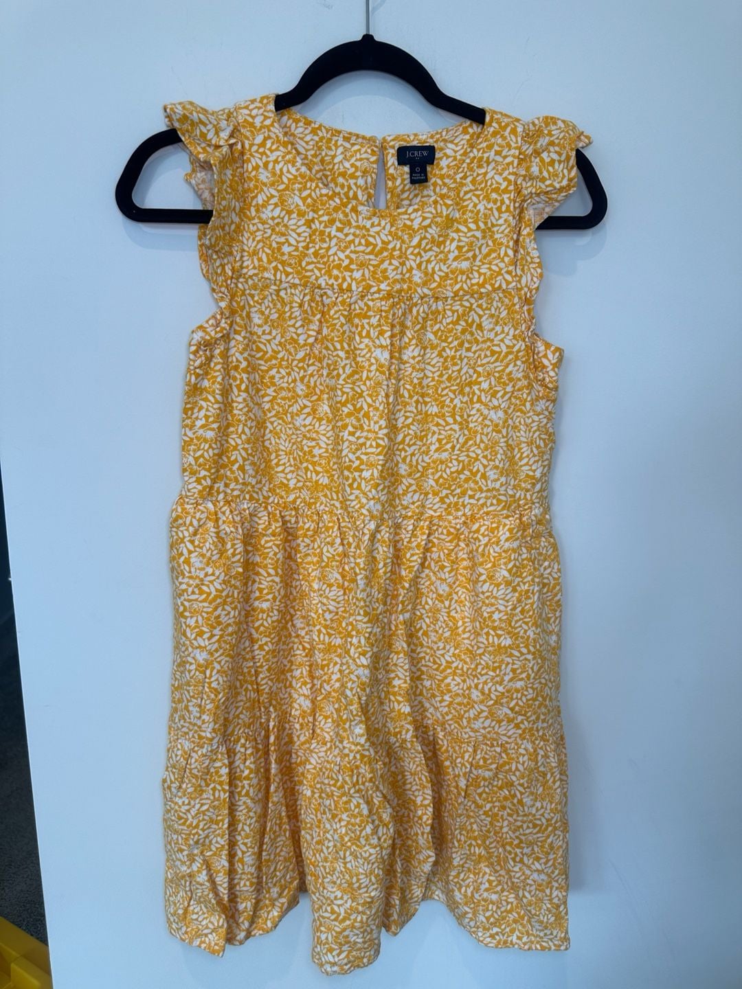 J. Crew Tiered Dress Size 0 Yellow Floral Sleeveless Flutter 2