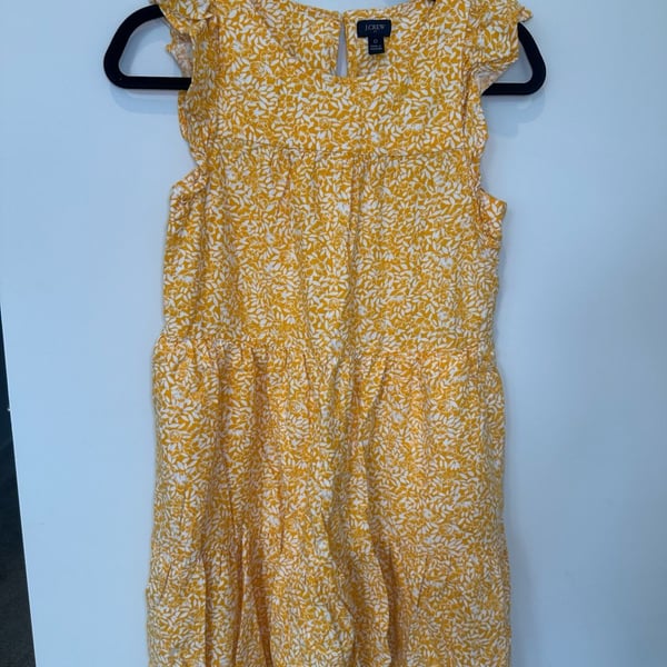 J. Crew Tiered Dress Size 0 Yellow Floral Sleeveless Flutter