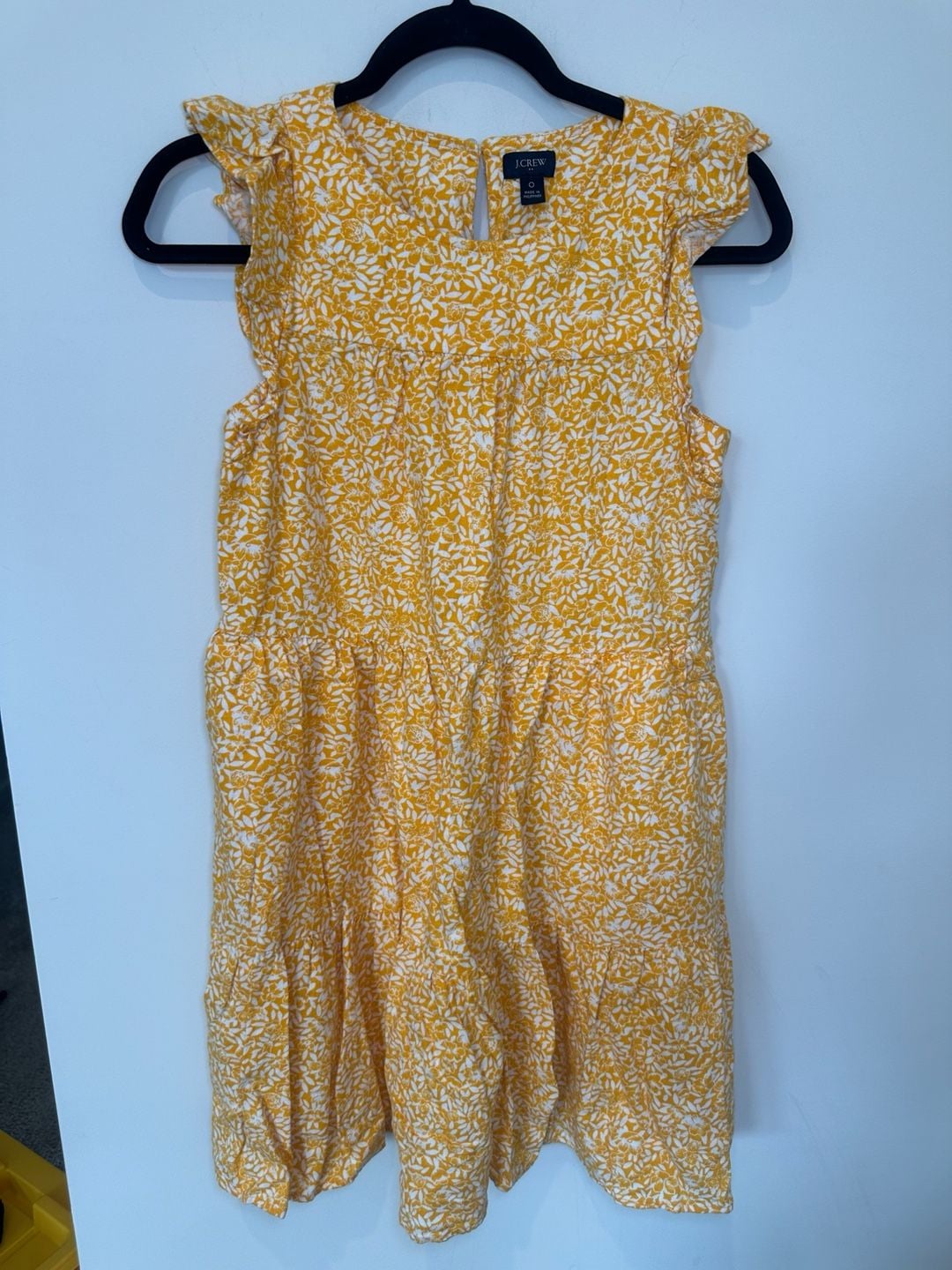 J. Crew Tiered Dress Size 0 Yellow Floral Sleeveless Flutter 6