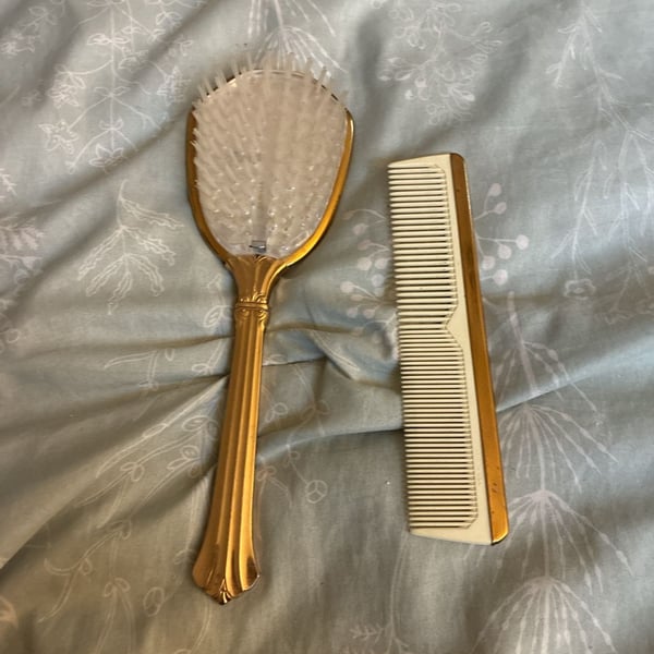 Vintage Gold Floral Hair Brush And Comb Vanity Set
