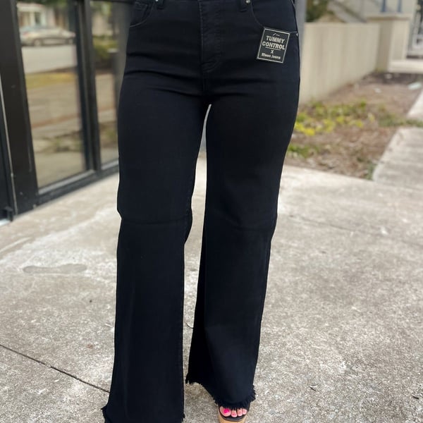 Risen Jeans Wide Leg Jeans Size 9/29 Black Tummy Control NWT