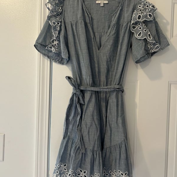 Joie Safia Eyelet Ruffle Mini Dress Size XXS Blue Chambray