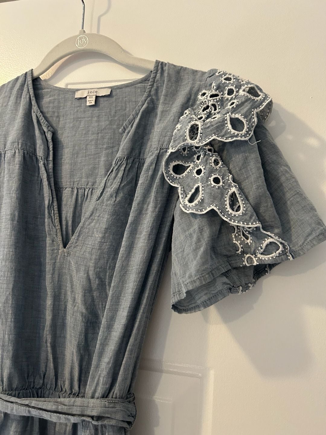 Joie Safia Eyelet Ruffle Mini Dress Size XXS Blue Chambray 4