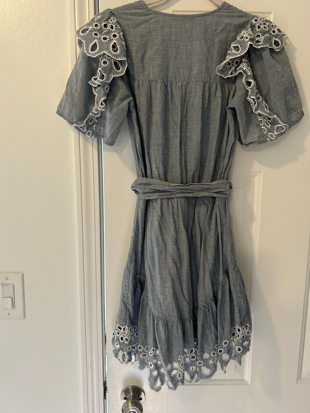 Joie Safia Eyelet Ruffle Mini Dress Size XXS Blue Chambray 6