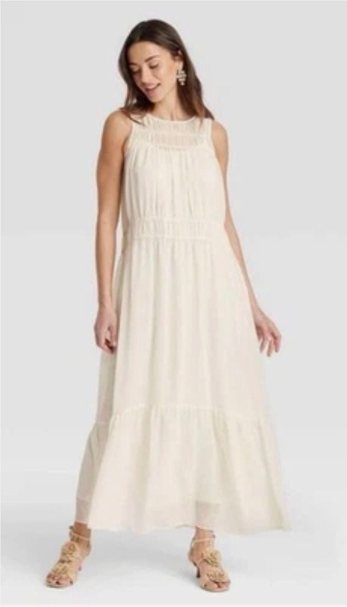 A New Day Maxi Dress Size M Cream Chiffon 4
