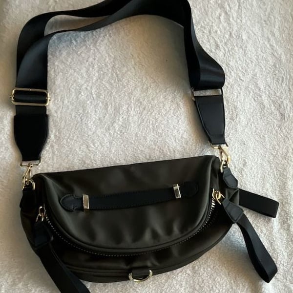 BC Bags Nylon Crossbody Bag Olive Green Gold Hardware