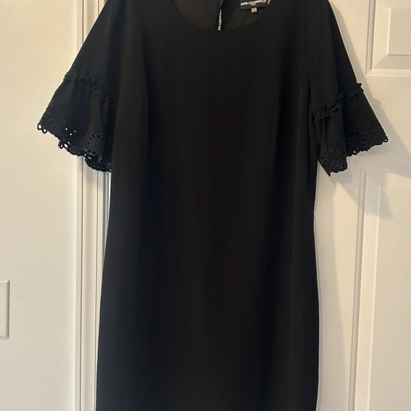Karl Lagerfeld Paris Eyelet Ruffle Sleeve Shift Dress Size 14