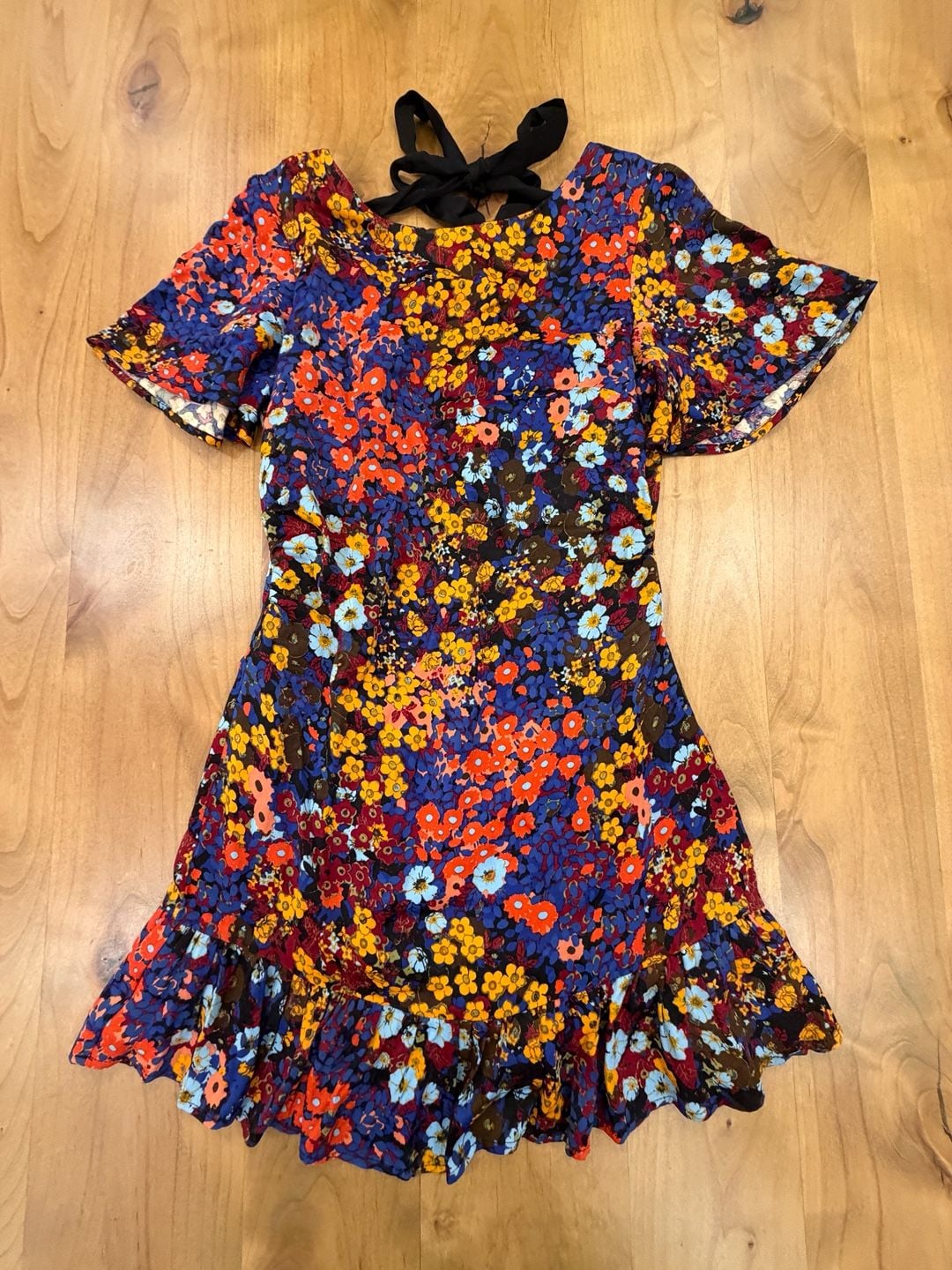 Anthropologie Ruffled Satin Floral Mini Dress Size 0 P 3
