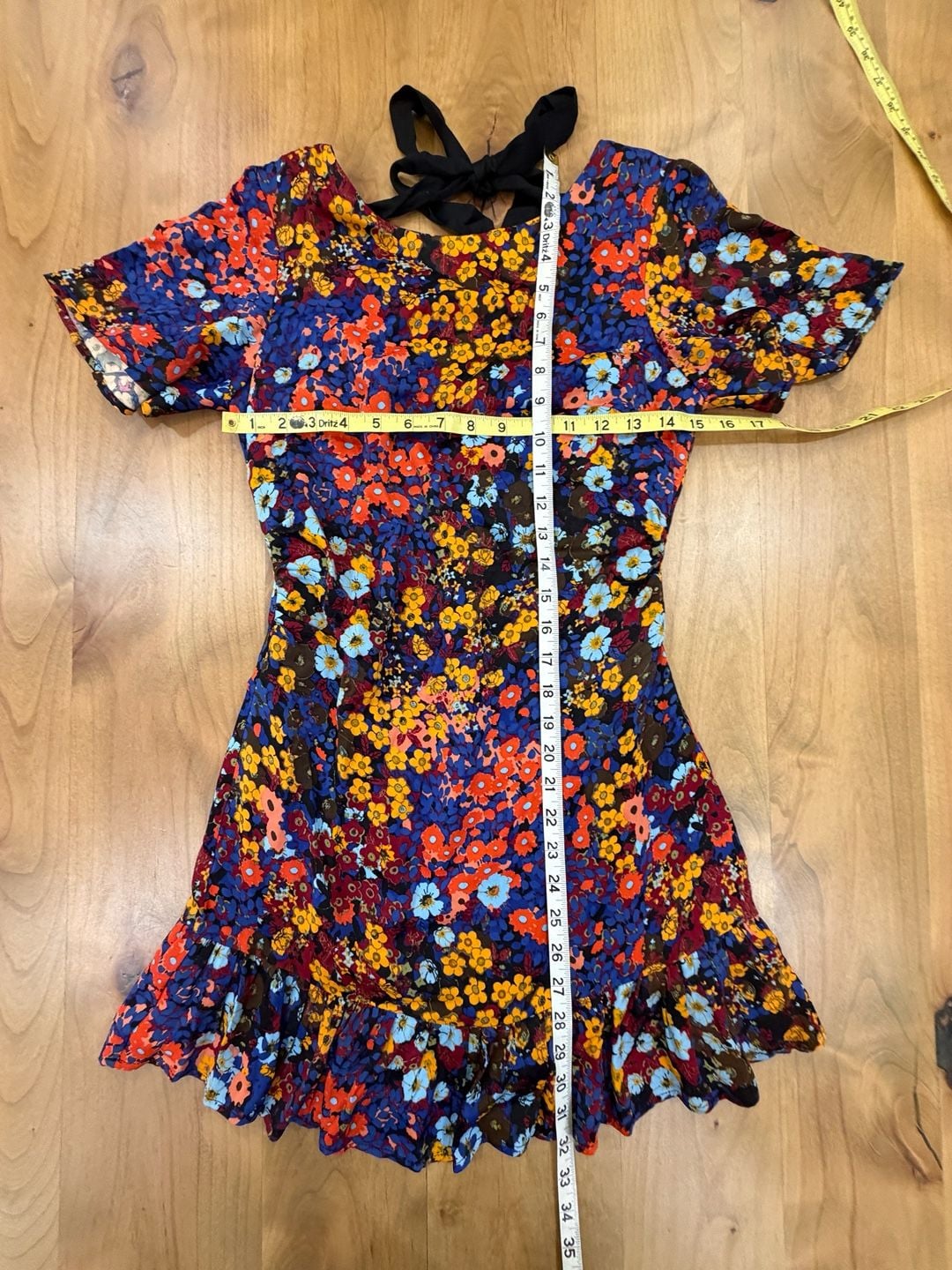 Anthropologie Ruffled Satin Floral Mini Dress Size 0 P 4