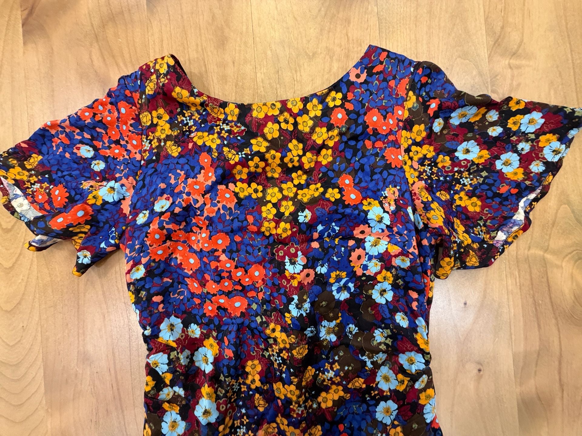 Anthropologie Ruffled Satin Floral Mini Dress Size 0 P 8