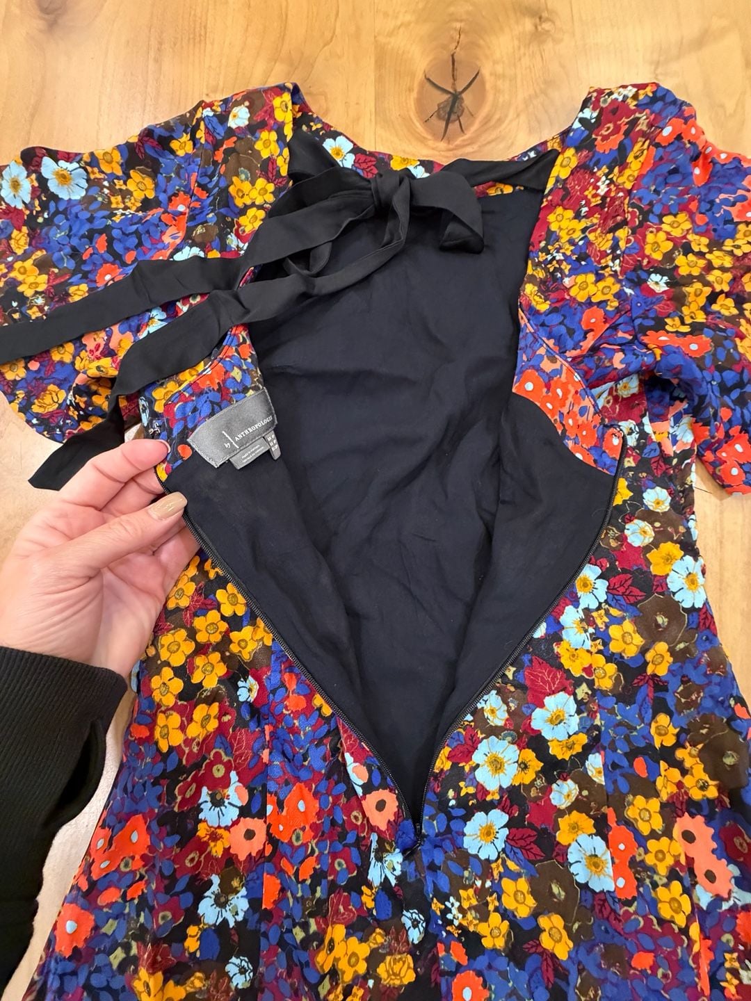 Anthropologie Ruffled Satin Floral Mini Dress Size 0 P 10