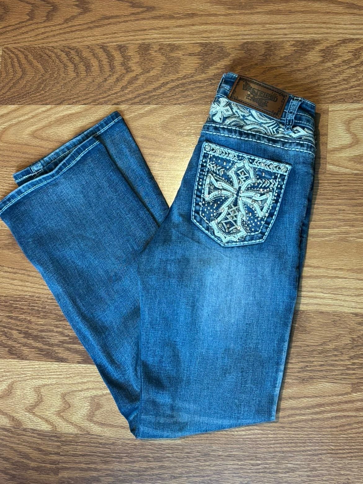 Westfield Eagle Embellished Bootcut Jeans Blue Denim Rhinestone 3