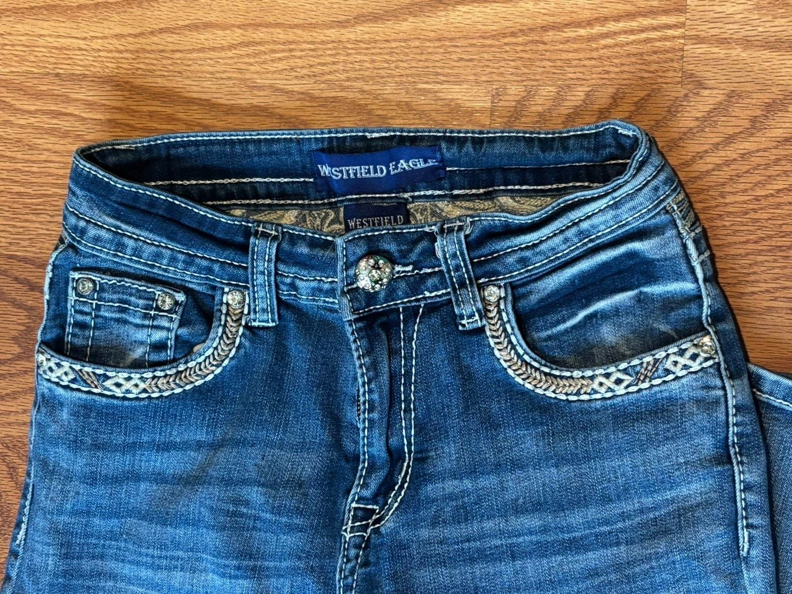 Westfield Eagle Embellished Bootcut Jeans Blue Denim Rhinestone 4