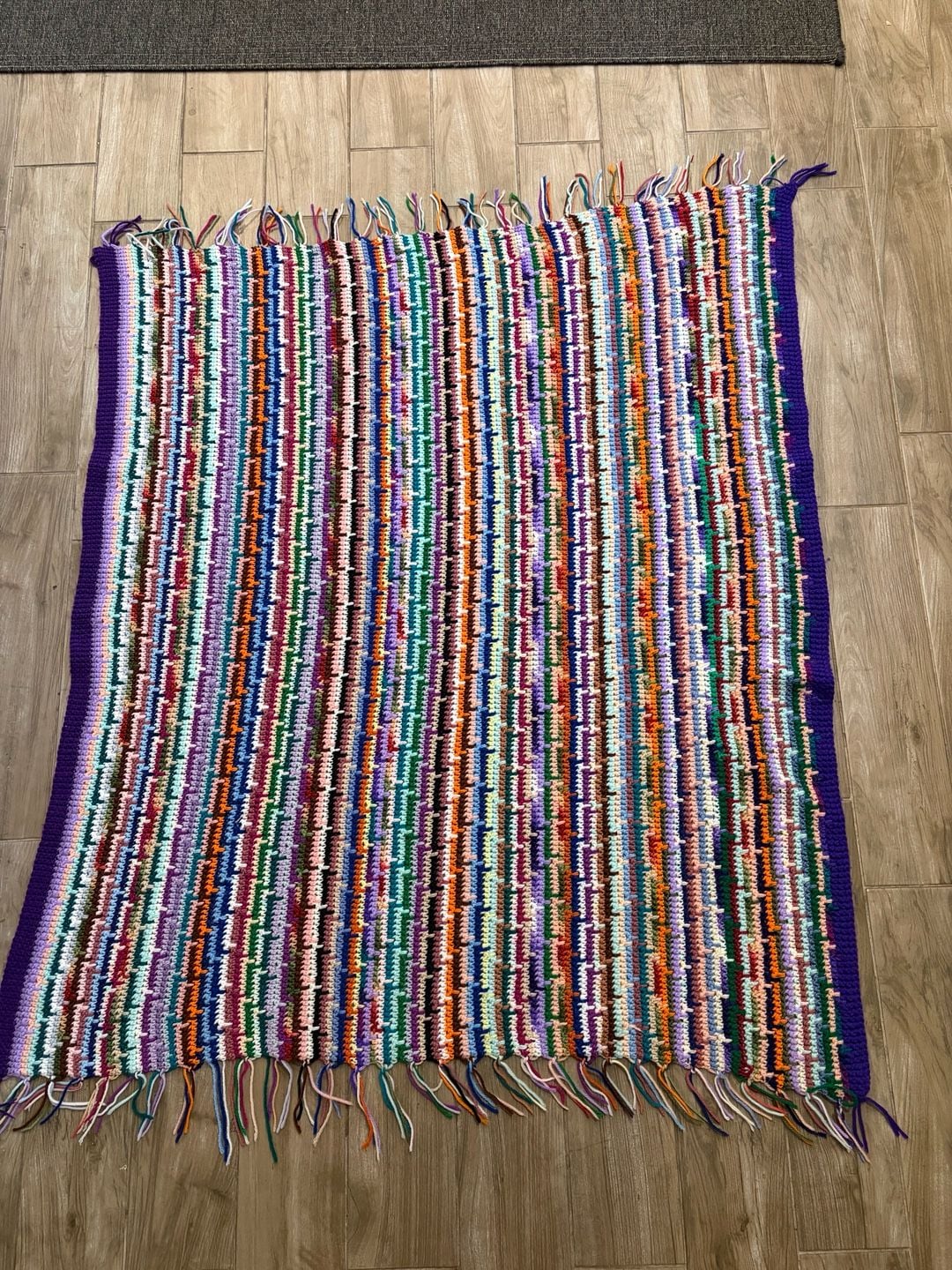 Handmade Crocheted Throw Blanket Size 51x60 Multicolor Fringe Boho 1
