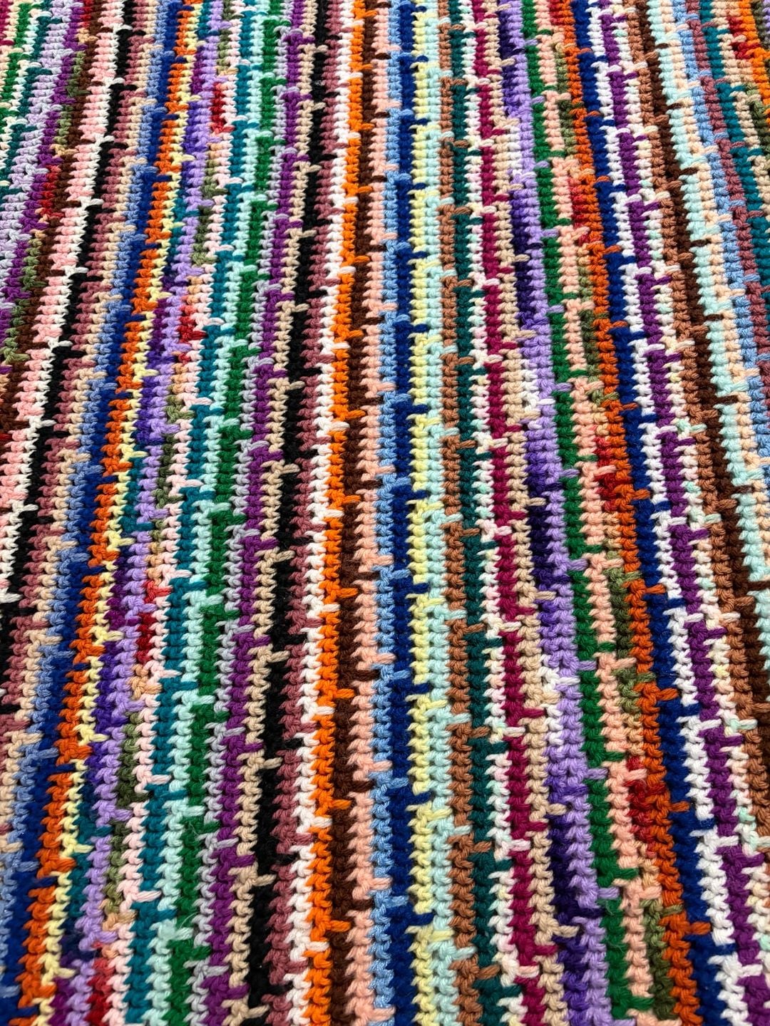 Handmade Crocheted Throw Blanket Size 51x60 Multicolor Fringe Boho 2