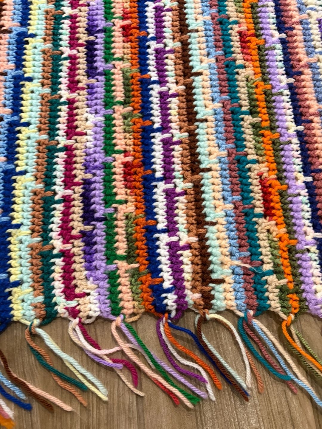 Handmade Crocheted Throw Blanket Size 51x60 Multicolor Fringe Boho 3