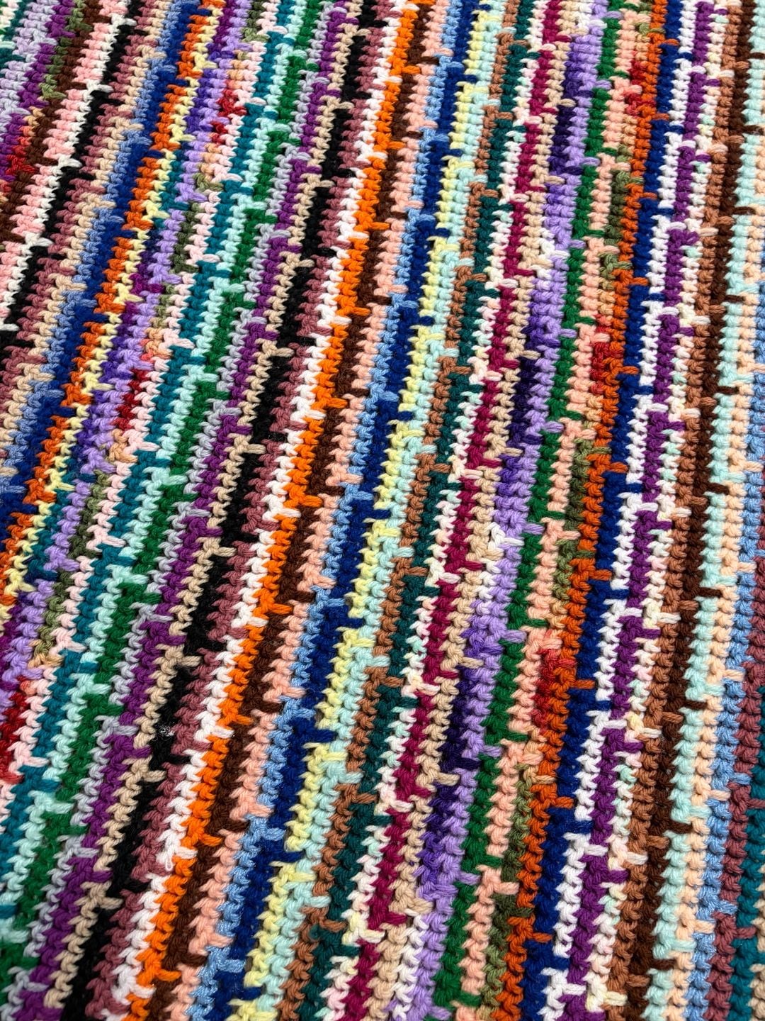 Handmade Crocheted Throw Blanket Size 51x60 Multicolor Fringe Boho 4