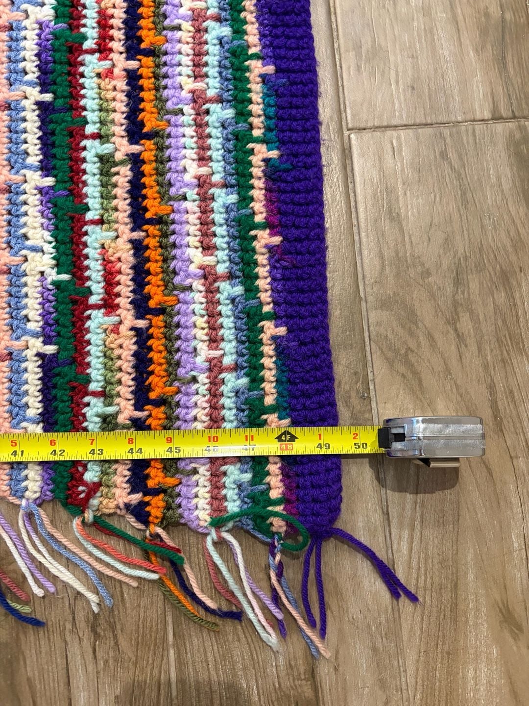 Handmade Crocheted Throw Blanket Size 51x60 Multicolor Fringe Boho 5