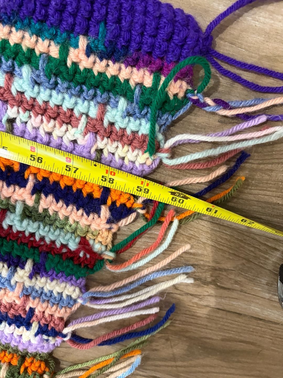 Handmade Crocheted Throw Blanket Size 51x60 Multicolor Fringe Boho 6