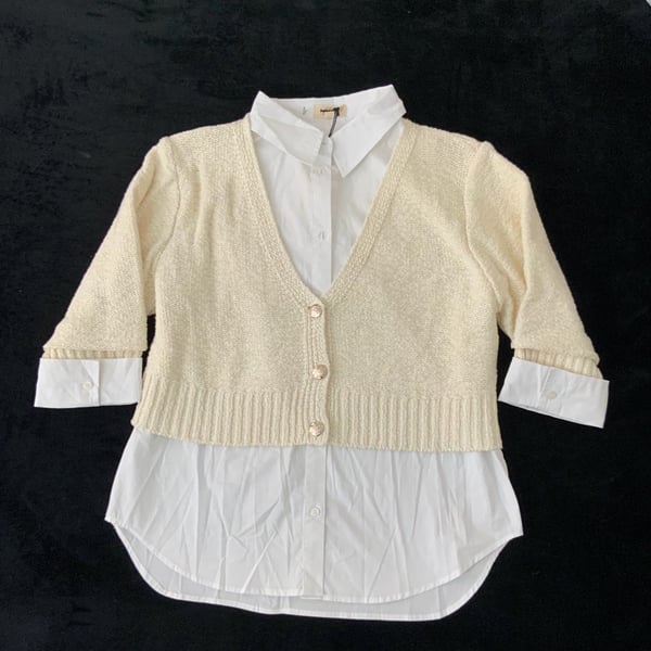 ELAN Sweater Crop Combo Layered Top Ivory White Shirt Size Medium