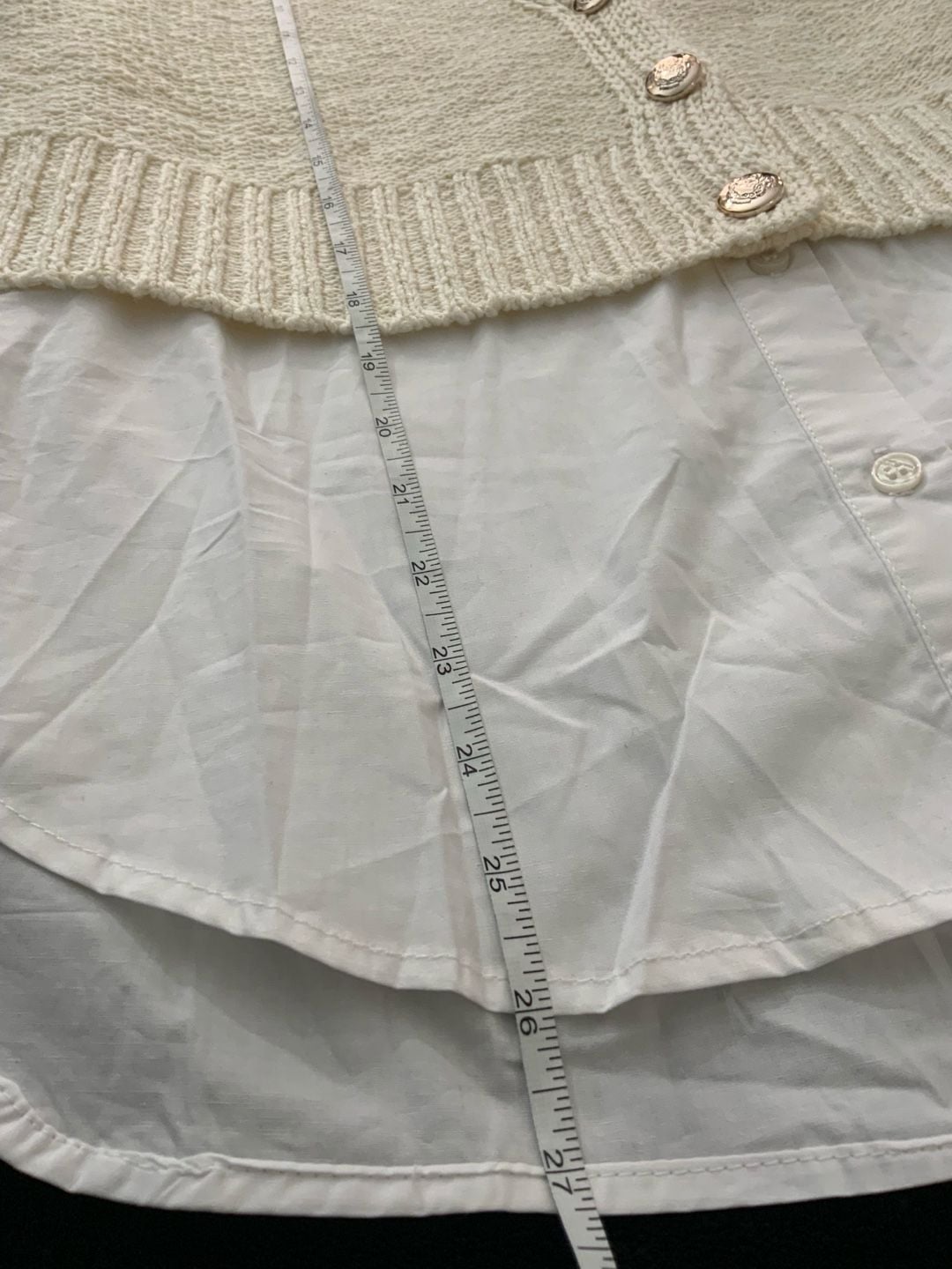 ELAN Sweater Crop Combo Layered Top Ivory White Shirt Size Medium 9