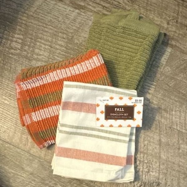 Fall Tableware Fall Dishcloth Set 6 Pc Striped Kitchen