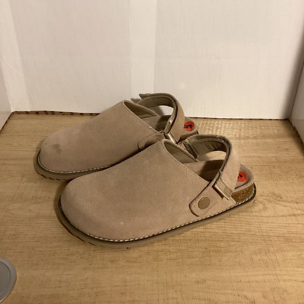 DWILT Suede Clog Size 6M Beige Slingback Slip On Sandals