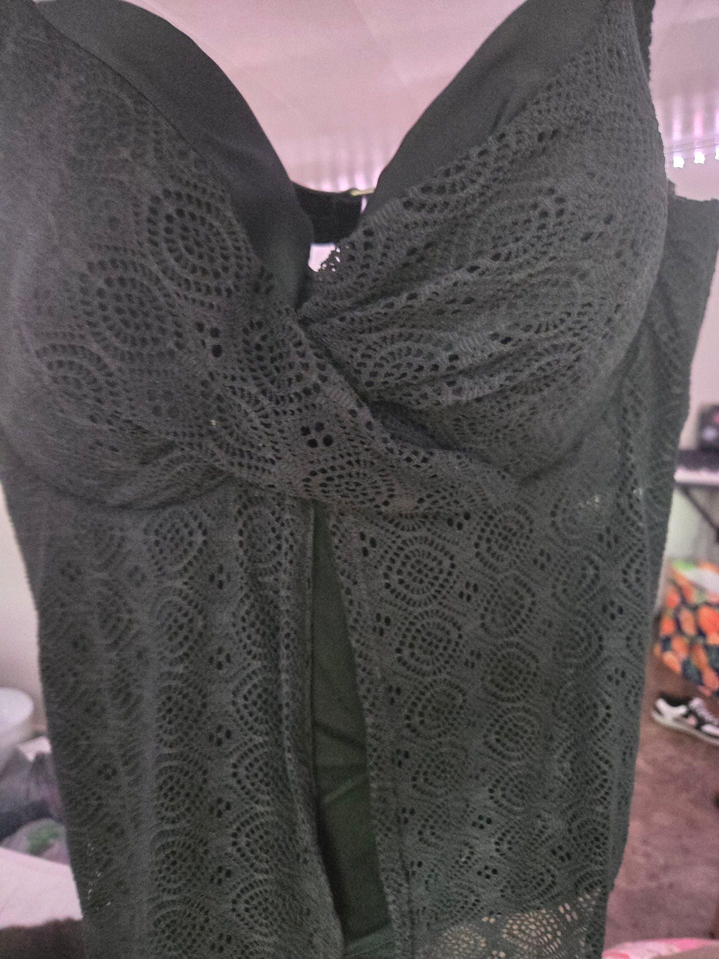 Swimsuits For All Swimsuit Size 18 Black Crochet Twist Front Tankini Top 1