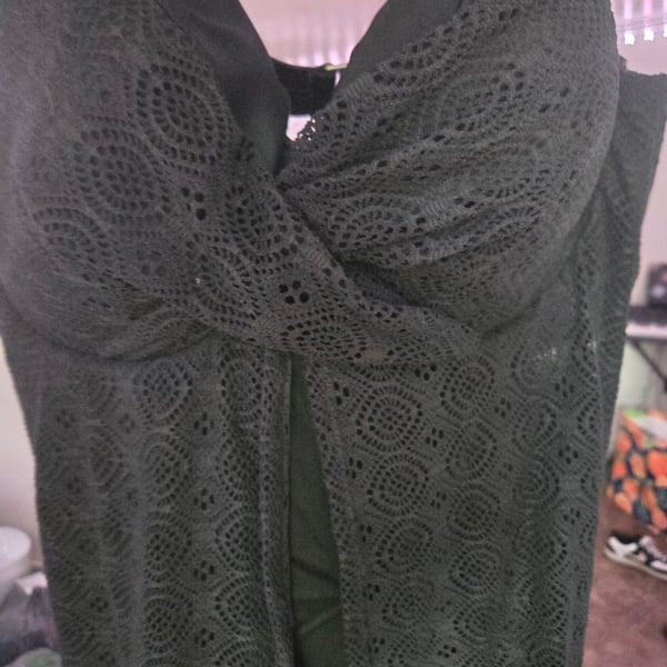 Swimsuits For All Swimsuit Size 18 Black Crochet Twist Front Tankini Top